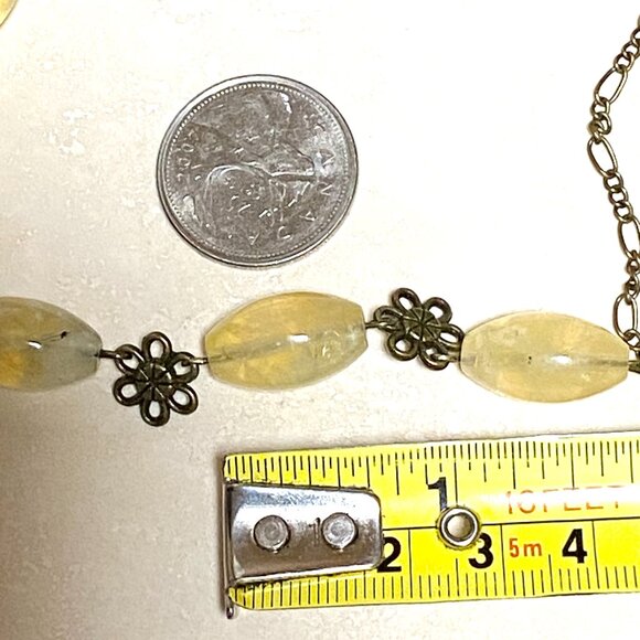 Natural Yellow Prehnite Necklace, Genuine Gemstones & Bronze Flower Chain - Picture 9 of 12